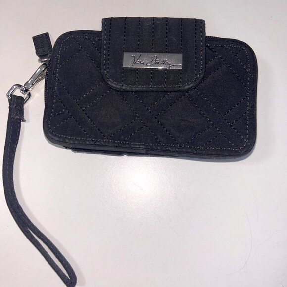 Vera Bradley Black Quilted Wristlet Wallet – Microfiber, Multi-Color Interior - Picture 1 of 6